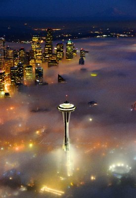 Space Needle, Seattle Fogmageddon, Seattle Skyline, Mount Rainier, Washington 387  