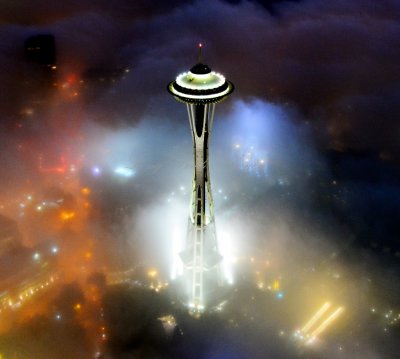 Space Needle above the fog, Pacific Science Center, Seattle Center, Seattle, Washington 453 