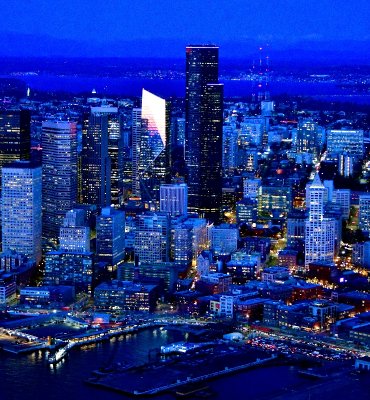 Blue Hours in Seattle and Elliot Bay, Cascade Mountains, Washington 224a 