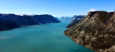 Flying down Davis Strait, Sonder Stromfjord, Greenland 