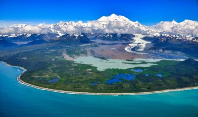 Mount Fairweather and glacier, Fairweather Range, Mt Salisbury, Lituya Mountain,  Glacier Bay National Monument, Alaska 719a