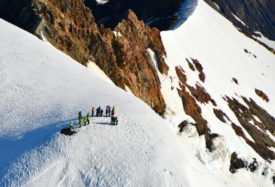Climbers at Grant Peak on Mt Baker Looking at North Cascade Mountains, Washington 1002  