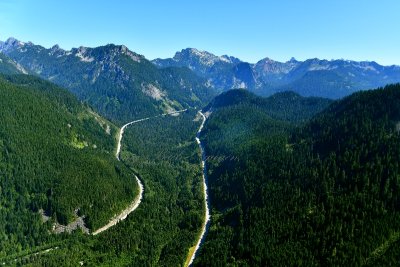 Interstate 90 East and West Bound, South Fork Snoqualmie River, Granite Mtn, Denny Creek, Denny Mtn, The Tooth, Hemlock Peak 
