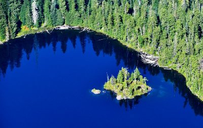 Island on Loch Katrine at base of Twin Peaks, Cascade Mountains, Washington 352  