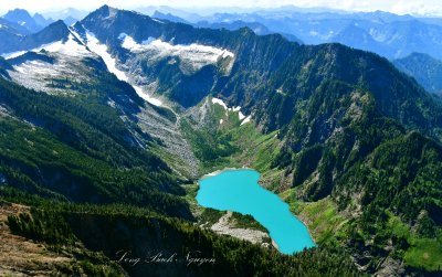 Copper Lake, Little Chief Peak, Vesper Peak and small Glacier, Sperry Peak, Big Four Mountain,  Cascade Mountains, Washington 