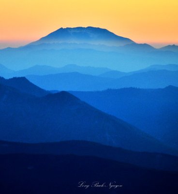 Mount St Helens and Crater National Volcanic Monument in Golden Sunset, Cascade Mountains, Washington 688 