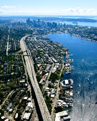 Downtown Seattle, Space Needle, Lake Union, Congested Interstate 5, Elliott Bay, West Seattle, Vashon Island, Washington 266 
