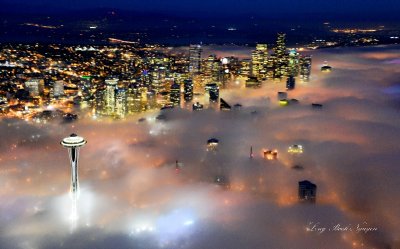 Space Needle, Downtown Seattle in Fog, Seattle Wasington 460  