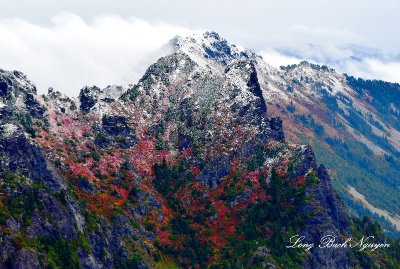 Fresh Snow and Fall Colors on Merchant Peak, Cascade Mountains, Washington 508  