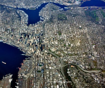 Seattle, Elliott Bay, Lake Union, Stadiums, Streets and Highway of Seattle, Washington 072