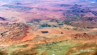 Monument Valley Tribal Park, Black Mesa, Tyende Mesa, Comb Ridge, Agathia Peak, Navajo Nation, Arizona and Utah from 41,000 Feet