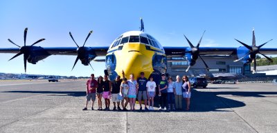 Family in front Fat Albert Airlines Blue Angels, Boeing Field, Seattle Washington 422 