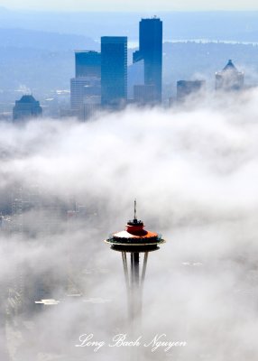 Morning Fog around Space Needle and Downtown Seattle, Washington 072a 