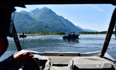 Cautiously driving in Knik River, Alaska 108  