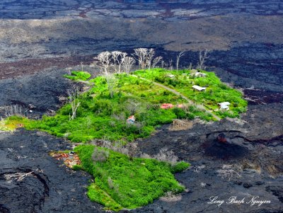 Kipuka and small fissure on former Kahukai Stree and Leilani Ave near by Puna Geothermal Plant, Pahoa, Hawaii 1802  