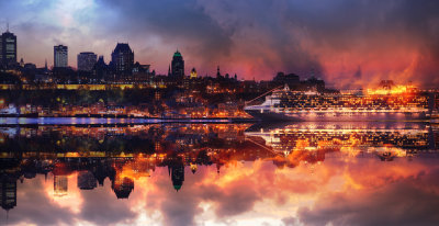 Ship on Fire in Quebec City Photo Montage