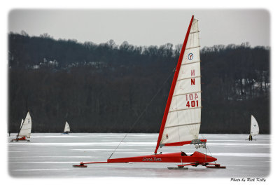 A Red Colored Ice Boat stands out
