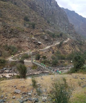 Start of the Inca Trail, the sherpas have green packs