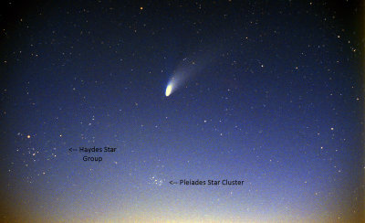 Comet Hale-Bopp with Htades and Pleiades