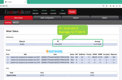 FusionSilicon X1 12.5GH Lyra2rev2 Miner Speed Test.png