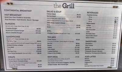 Poolside grill menu