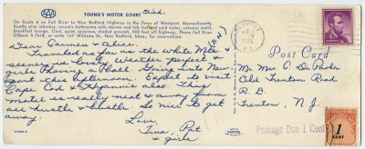 Young's Motor Court, Route 6, Westport, Mass. reverse