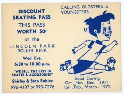 Lincoln Park Discount Roller Rink Pass 1971-72