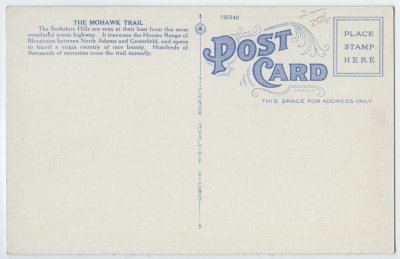 Mohawk Trail approaching Shelburne Summit, Mohawk Trail, Mass. reverse