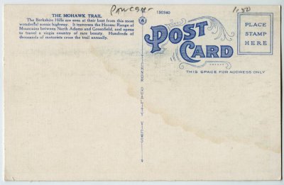 Mohawk Trail approaching Shelburne Summit, Mohawk Trail, Mass. reverse