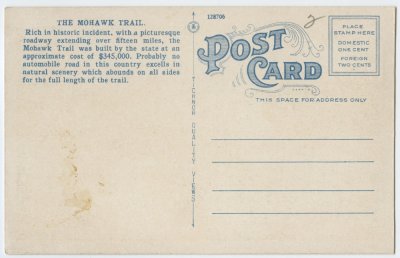 Mohawk Trail over Shelburne Summit, Mohawk Trail, Mass. 69 reverse