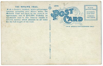 Mohawk Trail over Shelburne Summit, Mohawk Trail, Mass. 69 reverse