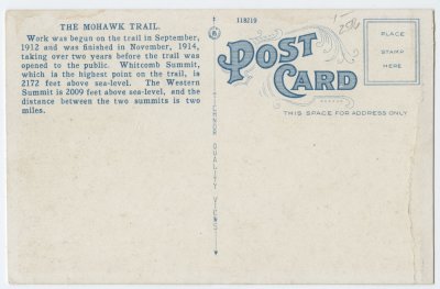 Mohawk Trail and Deerfield River at Charlemont, Mass. reverse