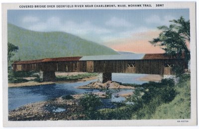 Covered Bridge over Deerfield River near Charlemont, Mass. Mohawk Trail 38MT 