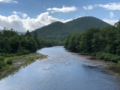 Looking down Deerfield River from Rte 2 bridge, Aug 2018