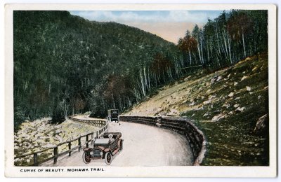 Curve of Beauty. Mohawk Trail. (Hunt Bros., cars added) 