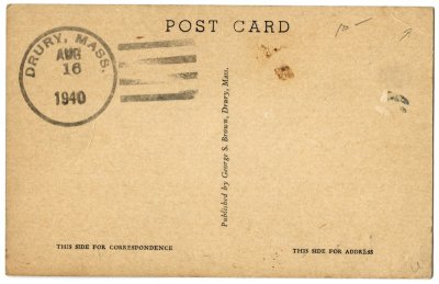 Drury Post Office, Town of Florida, Mass. reverse
