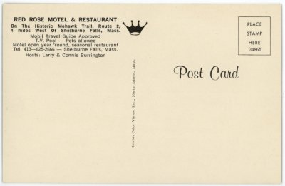 Red Rose Motel & Restaurant On The Historic Mohawk Trail reverse