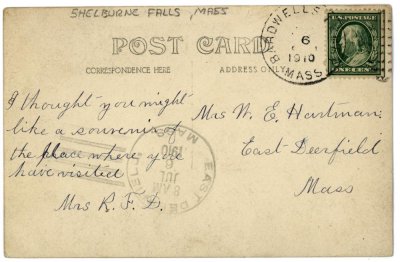Shelburne Falls Bardwells Ferry postmark reverse