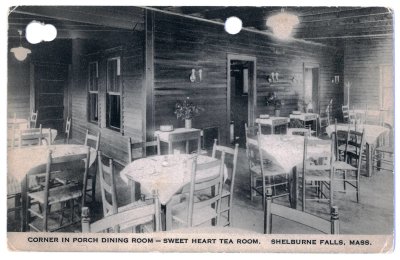Corner in Porch Dining Room - Sweet Heart Tea Room. Shelburne Falls, Mass.