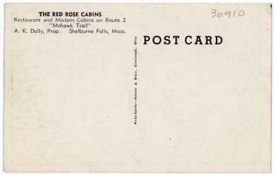 The Red Rose Cabins Mohawk Trail Shelburne Falls, Mass. reverse