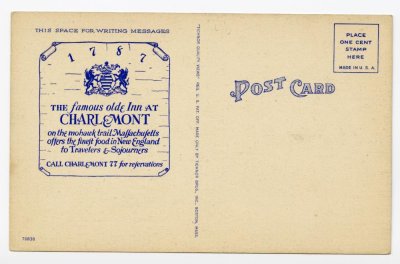 Charlemont Inn, Since 1787 on the Mohawk Trail, Charlemont, Mass. reverse