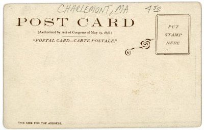 Charles Dudley Warner's Boyhood House, Charlemont, Mass. reverse