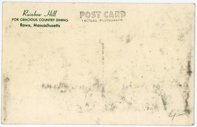 Rainbow Hill Rowe, Massachusetts. reverse