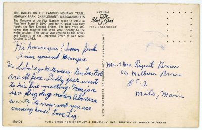 The Indian on the Famous Mohawk Trail reverse