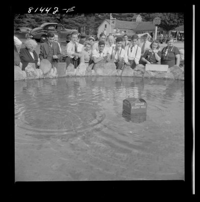 Wishing well- throw your penny in the box and you get your wish. At Mohawk Trail, Massachusetts, FSA Oct 1941