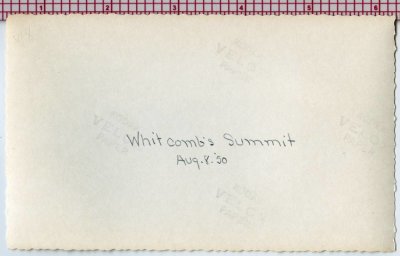 Whitcomb's Summit photo 1950 reverse