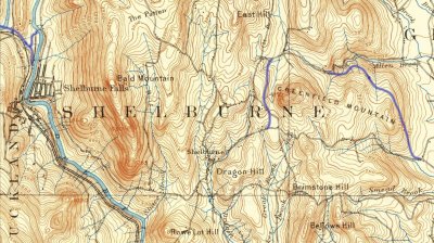 Route 2 1941 route marked (in blue) on 1894 topo map