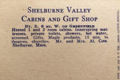 Shelburne Valley Cabins and Gift Shop, Mohawk Trail, Mass. 2 FB