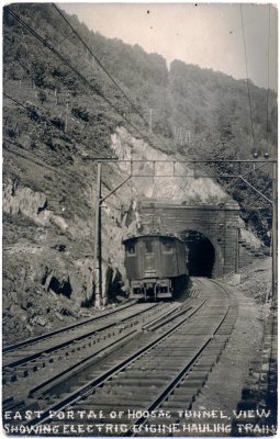 East Portal of Hoosac Tunnel, View Showing Electric Engine Hauling Train