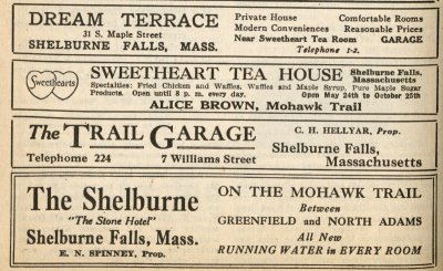 1923 Blue Book ads for Sweetheart, Dream Terrace, The Trail Garage and The Stone Hotel